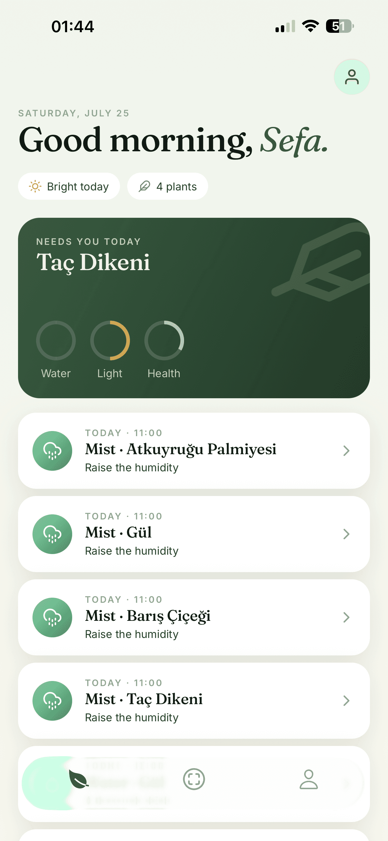 Verdant app home screen